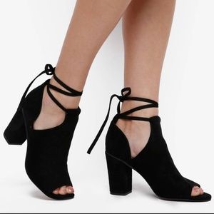 Black Suede Peep Toe Heels w/ Ankle wrap
